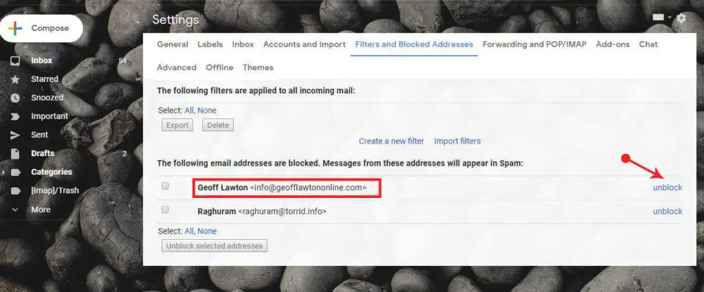 Unblock email on gmail